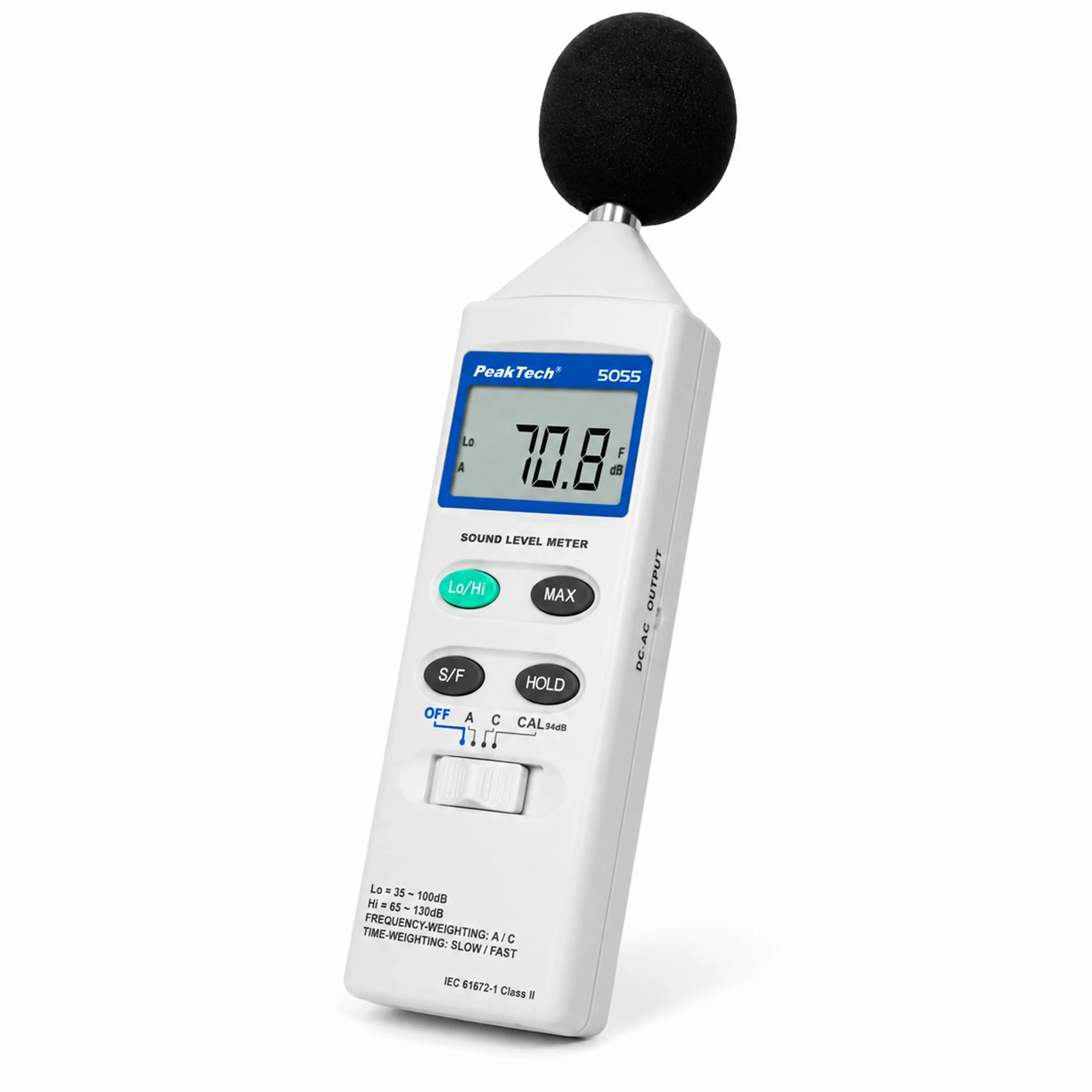 PeakTech 5055 Sonómetro Digital, Medidor de Ruido y Decibelios (dB), Pantalla LCD, Medición Precisa de Nivel de Sonido, Uso Profesional y Doméstico