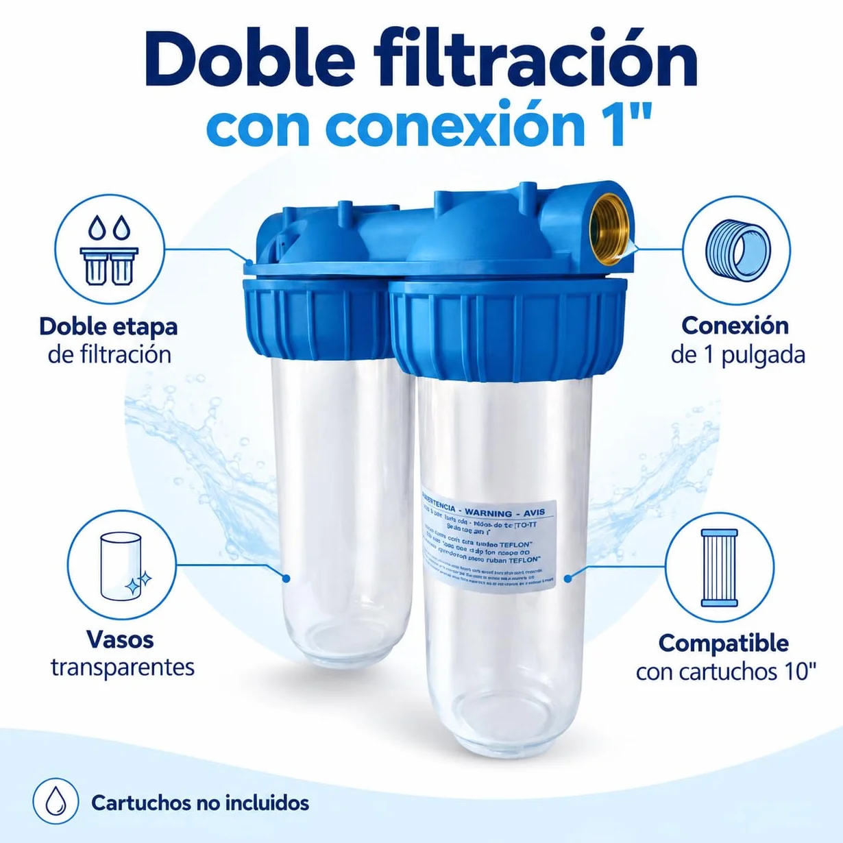 Filtro de Agua Doble 10" con Conexión 1" – Portafiltro Doble para Sedimentos y Carbón Activo