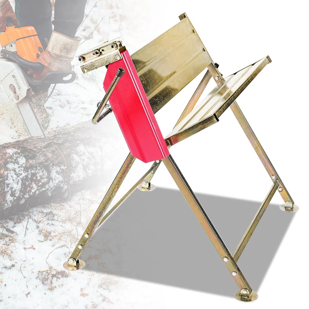 Jopassy Caballete con soporte para motosierra – Caballete para motosierra soporta hasta 150 kg, aserrado preciso de leña, plegable y ahorra espacio, 81 x 72 x 78,5 cm