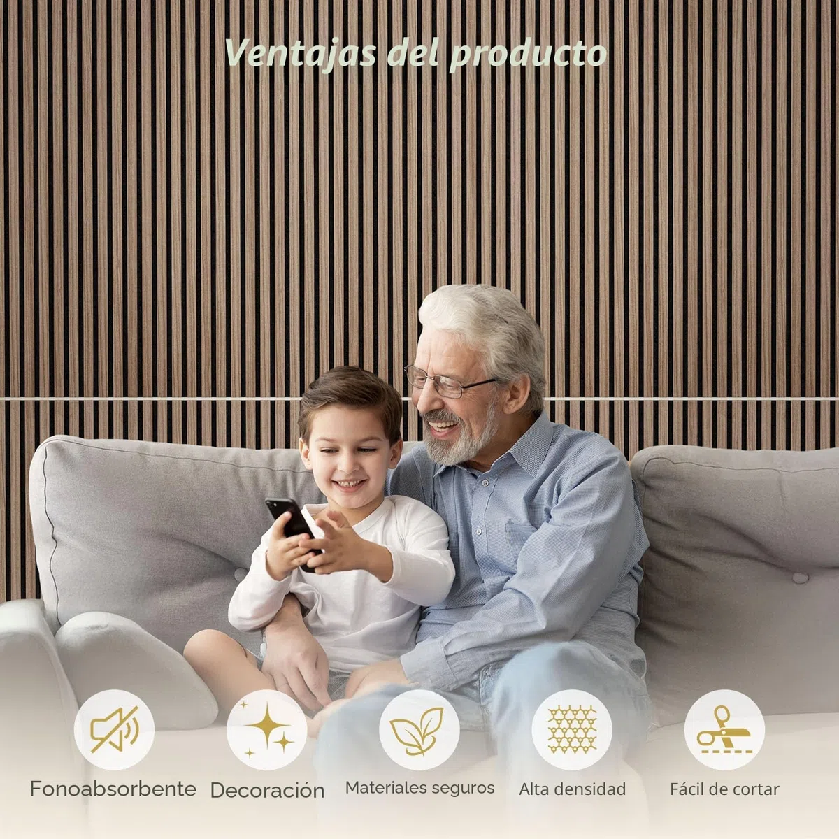 TONOR Paneles 3D Acusticos de Madera Autoadhesivo, Pack 4 Aislante Acustico Decorativo, 120x60x1,9 cm Insonorizacion Acustica Pared, Doble Capa Palilleria Insonorizar para Absorción de Eco, Brown