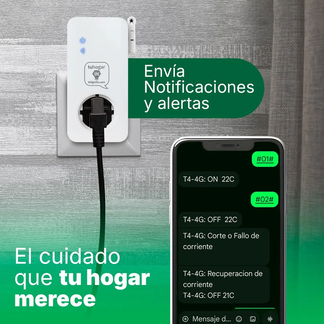Enchufe Inteligente sin Internet/WiFi | Requiere Tarjeta Sim GSM/4G | Con Sensor de Temperatura y Control Remoto vía SMS, Llamada o APP | Notificación de Corte y Restauración de Corriente