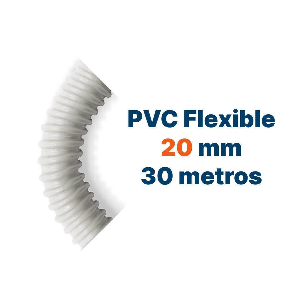 Tubo De PVC Flexible Electroflex Ø20 mm – Rollo de 25 Metros – Protección Para Cableado – Instalación Segura – Apto Para Interior y Exterior – Color Blanco