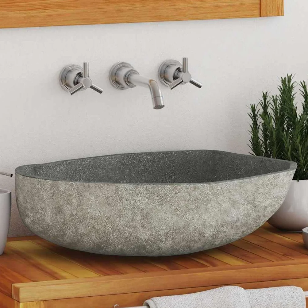 vidaXL Lavabo Ovalado, Cuenca de Piedra Natural, Pila de Lavamanos Fregadero, Decoración para Cuarto de Baño Aseo Hogar, Piedra de Río