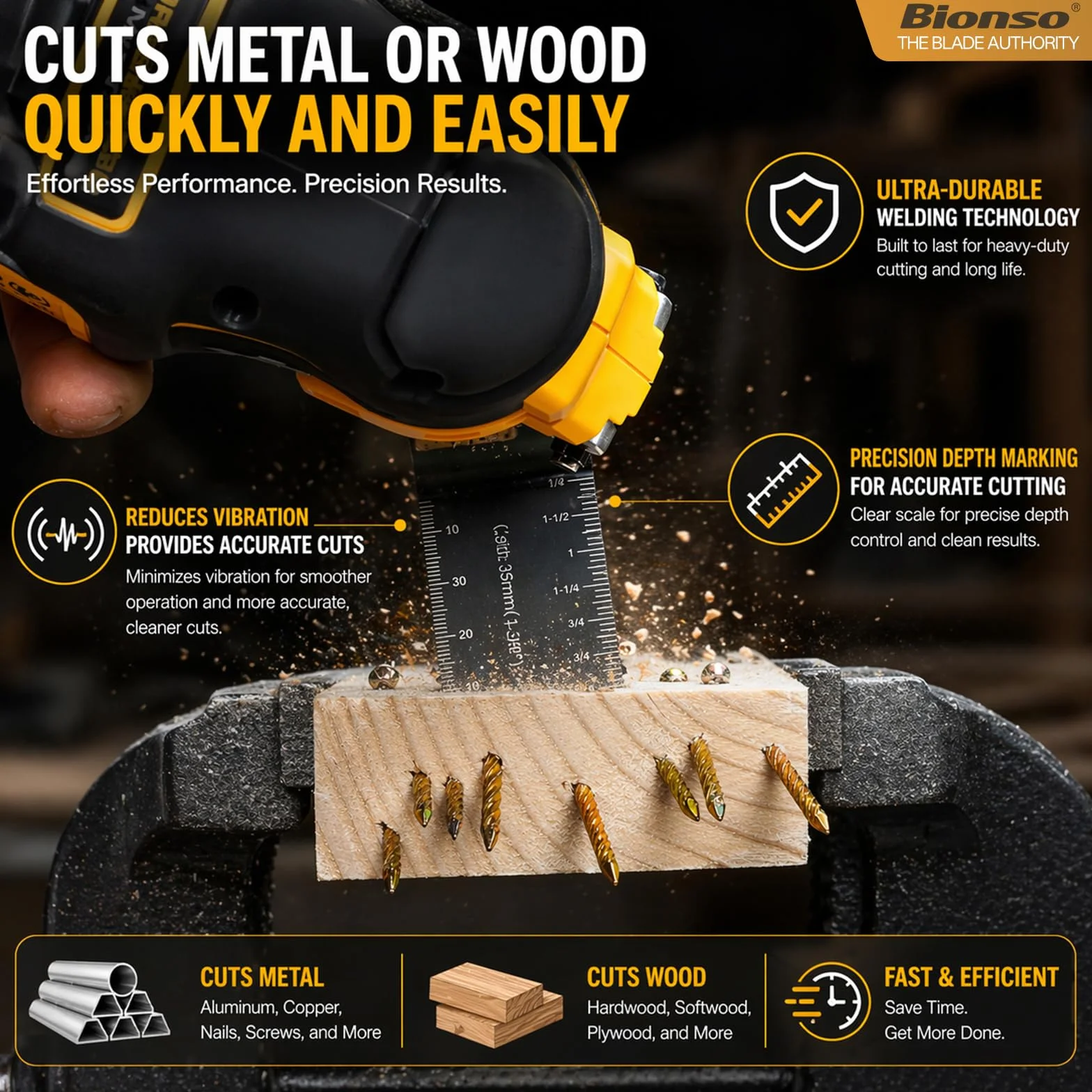Bionso 35 hojas de sierra oscilantes, kit multiherramienta premium para madera y metal, cuchillas de herramientas para Dewalt Worx Rockwell Wen Milwaukee Makita Ryobi Bosch Fein Porter Genesis Negro
