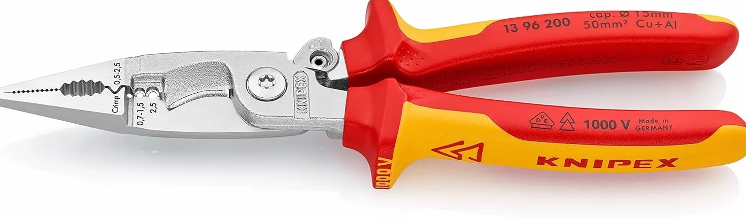 KNIPEX Alicate para instalaciones eléctricas con cartulinas autoservicio cromado aislados con fundas multicomponentes, según norma VDE, 13 96 200 SB