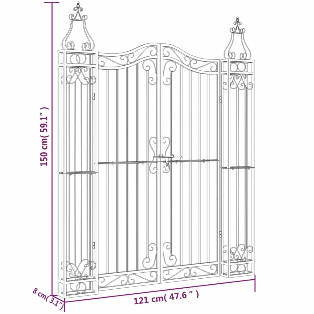 vidaXL Puerta de jardín de Hierro Forjado Negro 121x8x150 cm, Puerta de Hierro Forjado, Puerta de Valla, Puerta metálica, Puerta metálica jardín