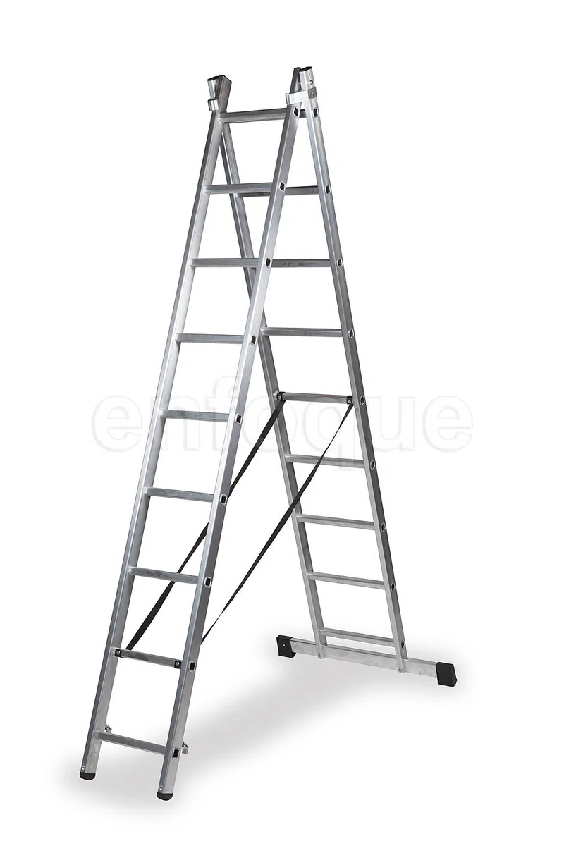 Escalera Profesional de Aluminio transformable Apoyo-Tijera con Base un Acceso 2 x 9 peldaños Serie bis