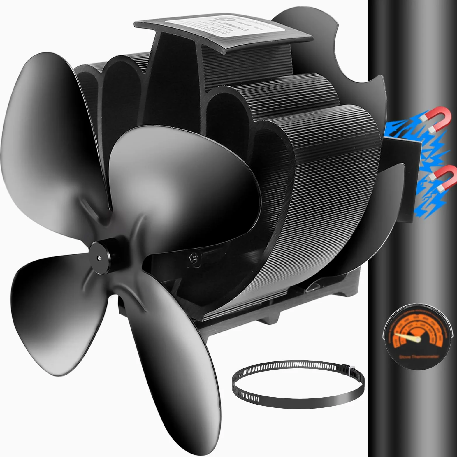 CWLAKON Ventilador de Estufa, Magnético, Ventiladores con Termómetro, Distribución Eficiente del Calor, para Estufas de Leña/Estufas/Chimeneas, 600E