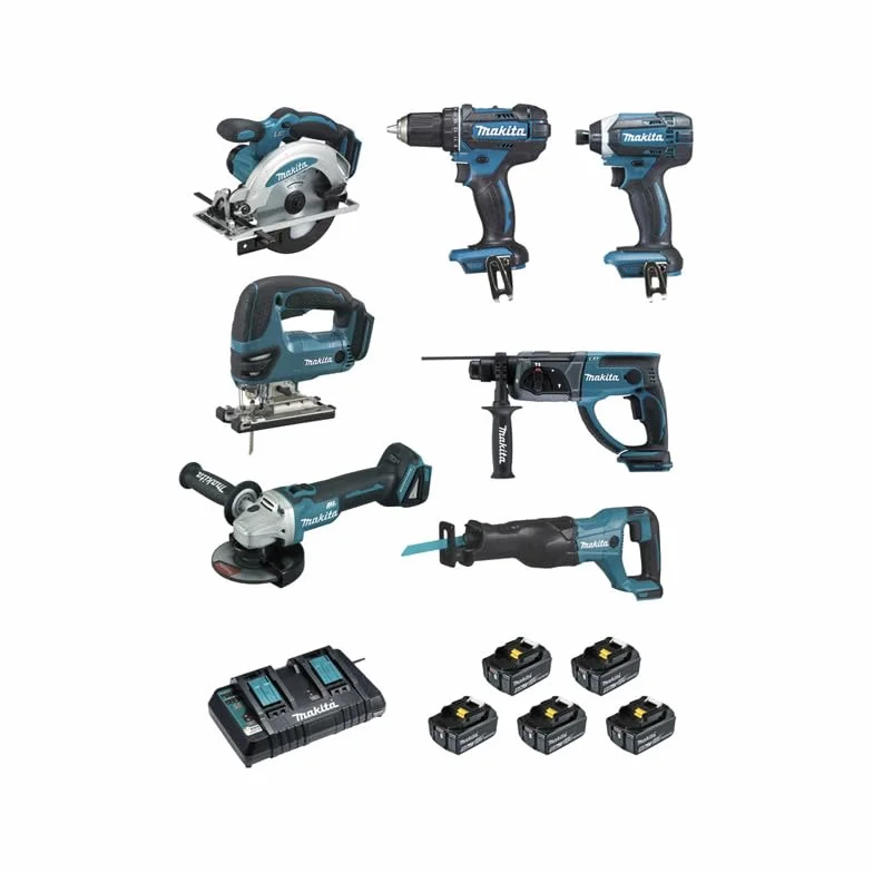 Conjunto de 7 máquinas MaKITA (DDF482 + DTD152 + DGA504 + DSS610 + DHR202 + DJR186 + DJV180) - DLX7013PT1