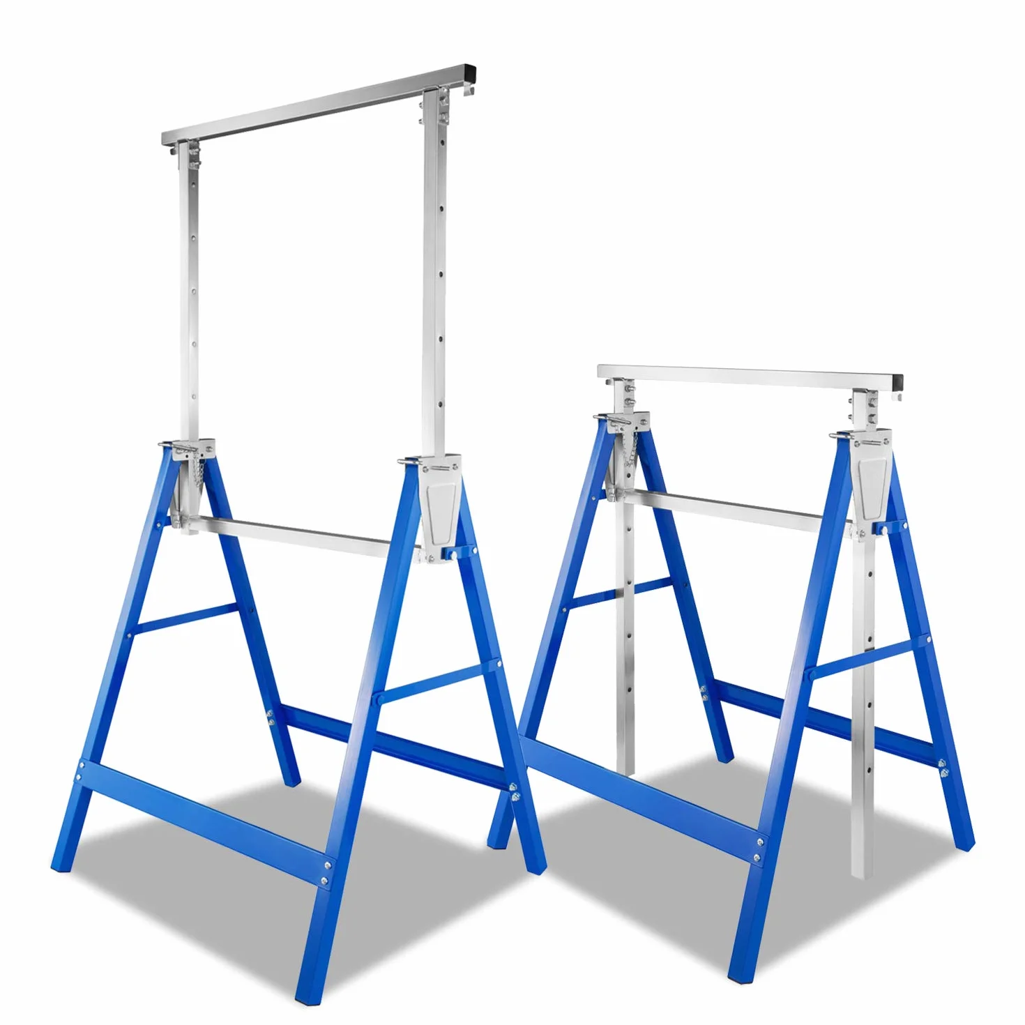 2 x Andamios de 200 kg de carga, caballete plegable de metal, altura de trabajo variable de 800 - 1300 mm, altura regulable,Blanco