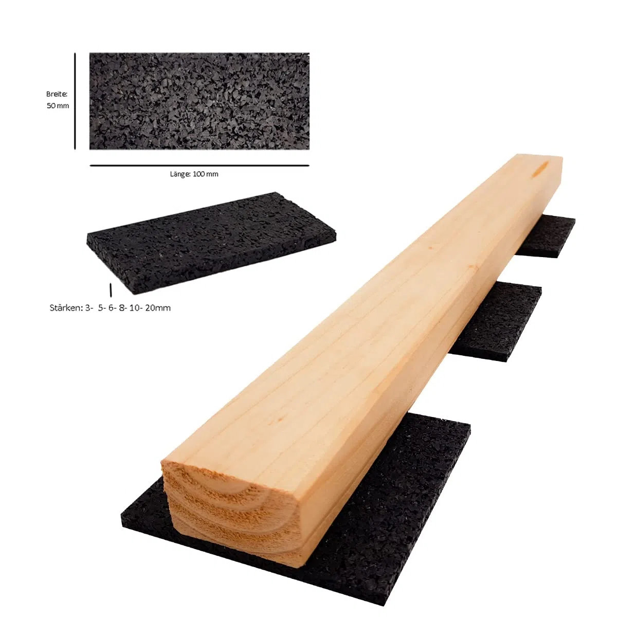 Almohadillas de goma para terrazas (100 x 50 x 6 mm, 250 unidades)