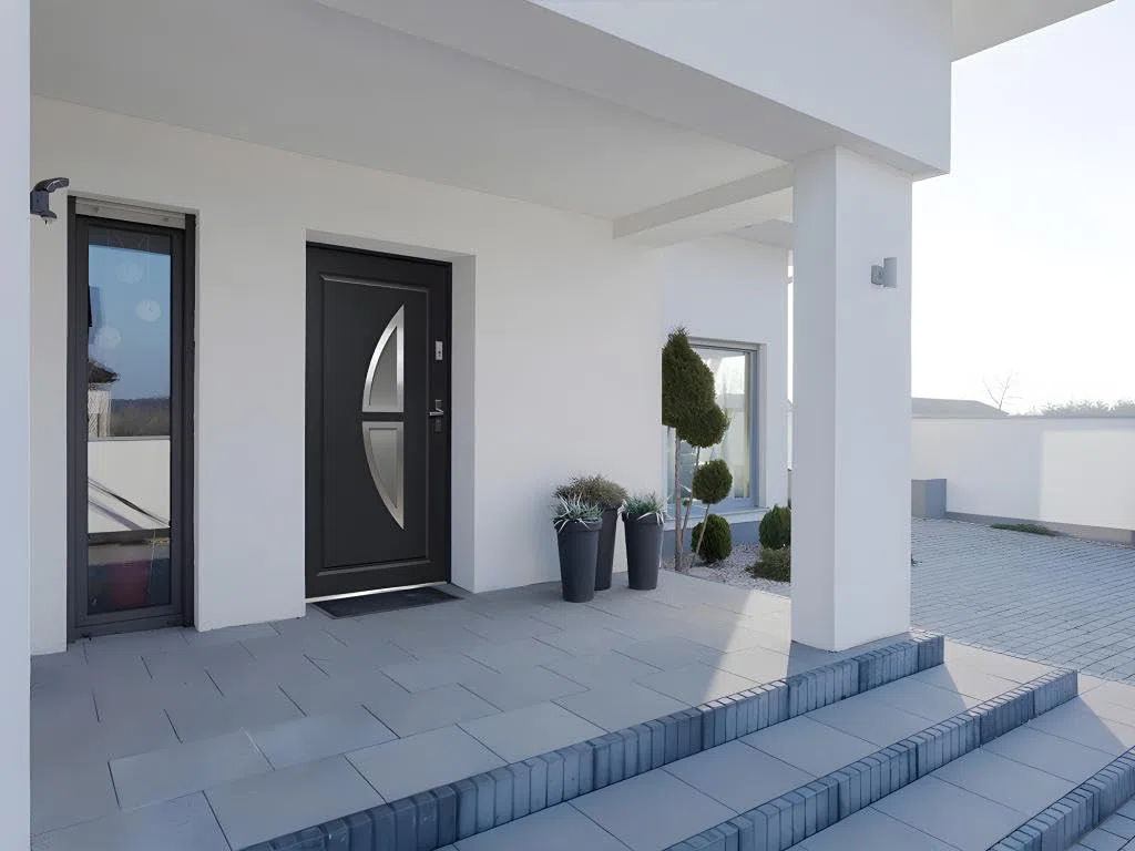 Venta-unica - Puerta de entrada de acero acristalada con inox Alt. 207 x Ancho 100 cm antracita - se abre hacia la izquierda COVAS