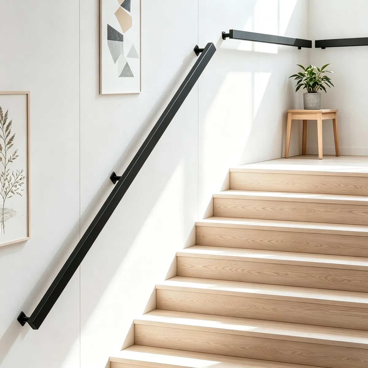 Pasamanos Escalera con Accesorios, 60-600CM, Pasamanos para Las Escaleras de Hierro Forjado, Negro, Barandilla Escalera para Interiores y Exteriores pared Loft Ancianos (150CM)