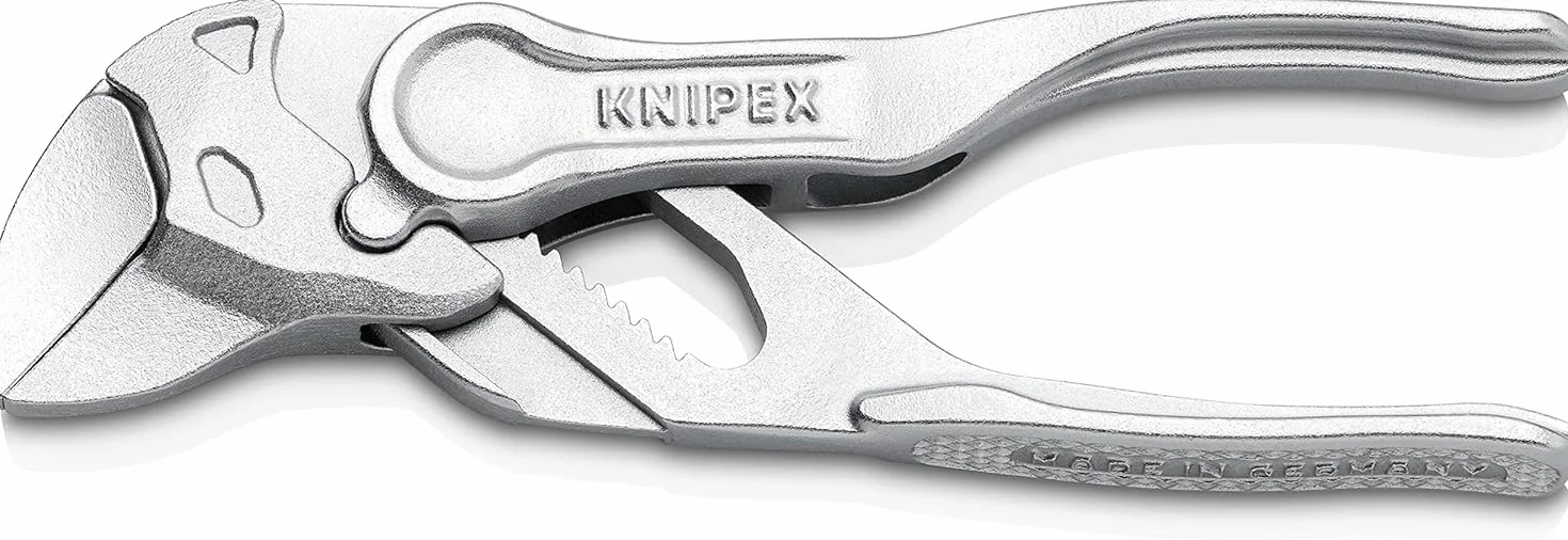 KNIPEX Tenaza llave XS alicate y llave en una sola herramienta en blister cromado superficie rugosa y en relieve 100 mm, 86 04 100 BK