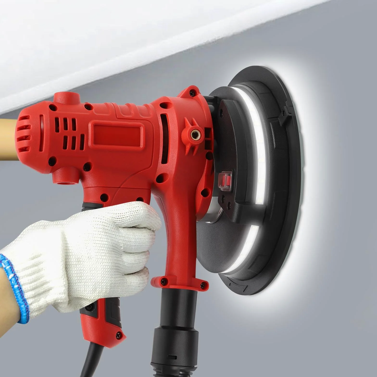 Lijadora de Pared y Techo 220V 1200W | Pulidora Portátil con Luz LED y Succión Ajustable | Para Paneles en Seco, Yeso y Masilla | Control de Polvo, Ligera y Potente