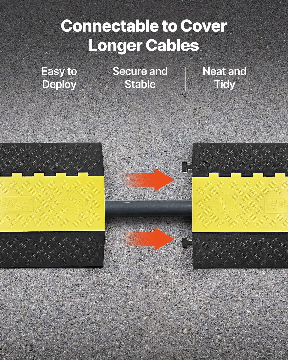 VEVOR Protector de Cables para Suelo de 2 Canales de 10 x 7,5 cm, Rampa de Protección de Cable Carga de Capacidad de 9979 kg, Rampa de Caucho para Interiores, Exteriores, Hogar, Oficina, Almacén