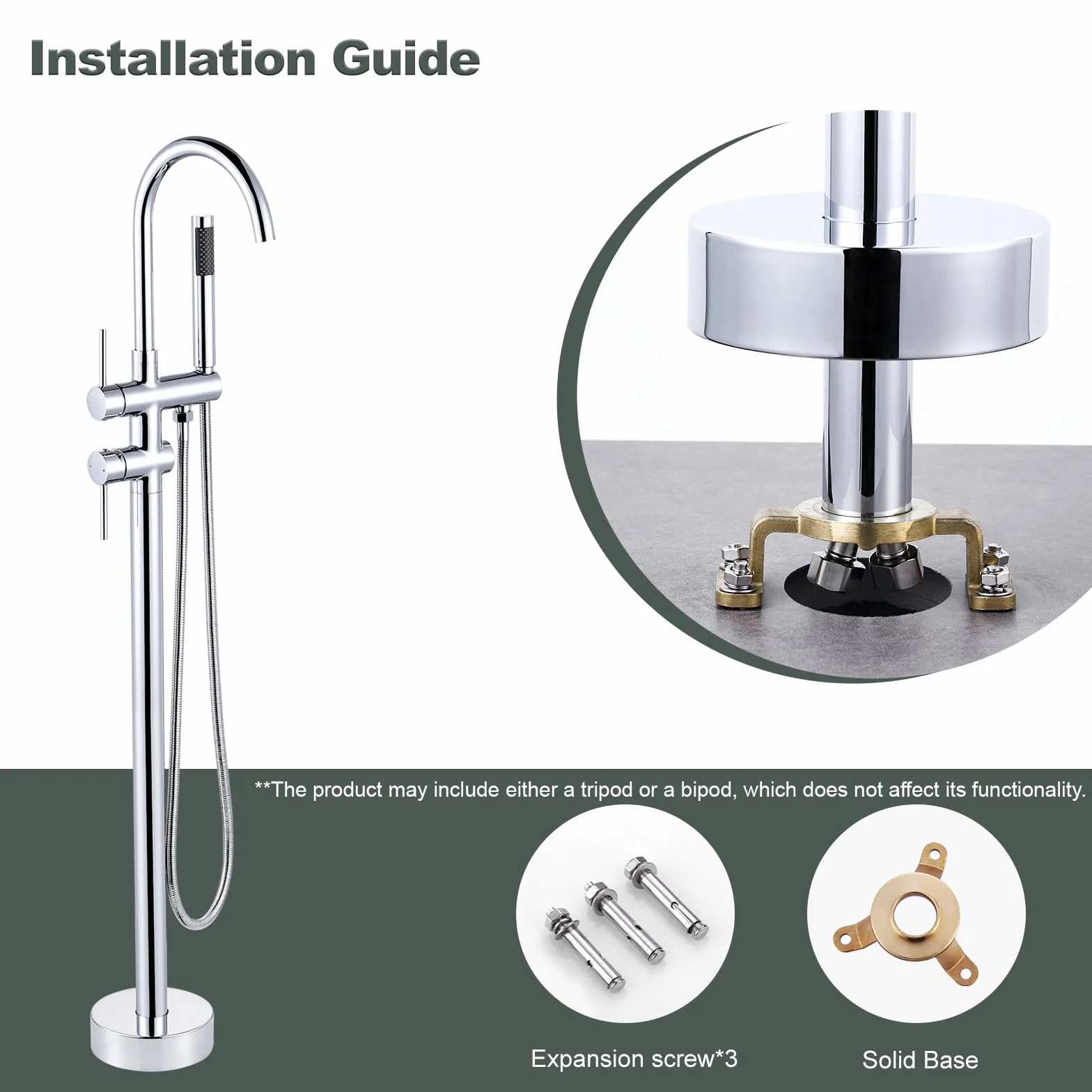 ARCORA Grifo Bañera Suelo con Ducha Giratorio 360° Cobre Acero Inoxidable Cartucho Cerámico Cromo