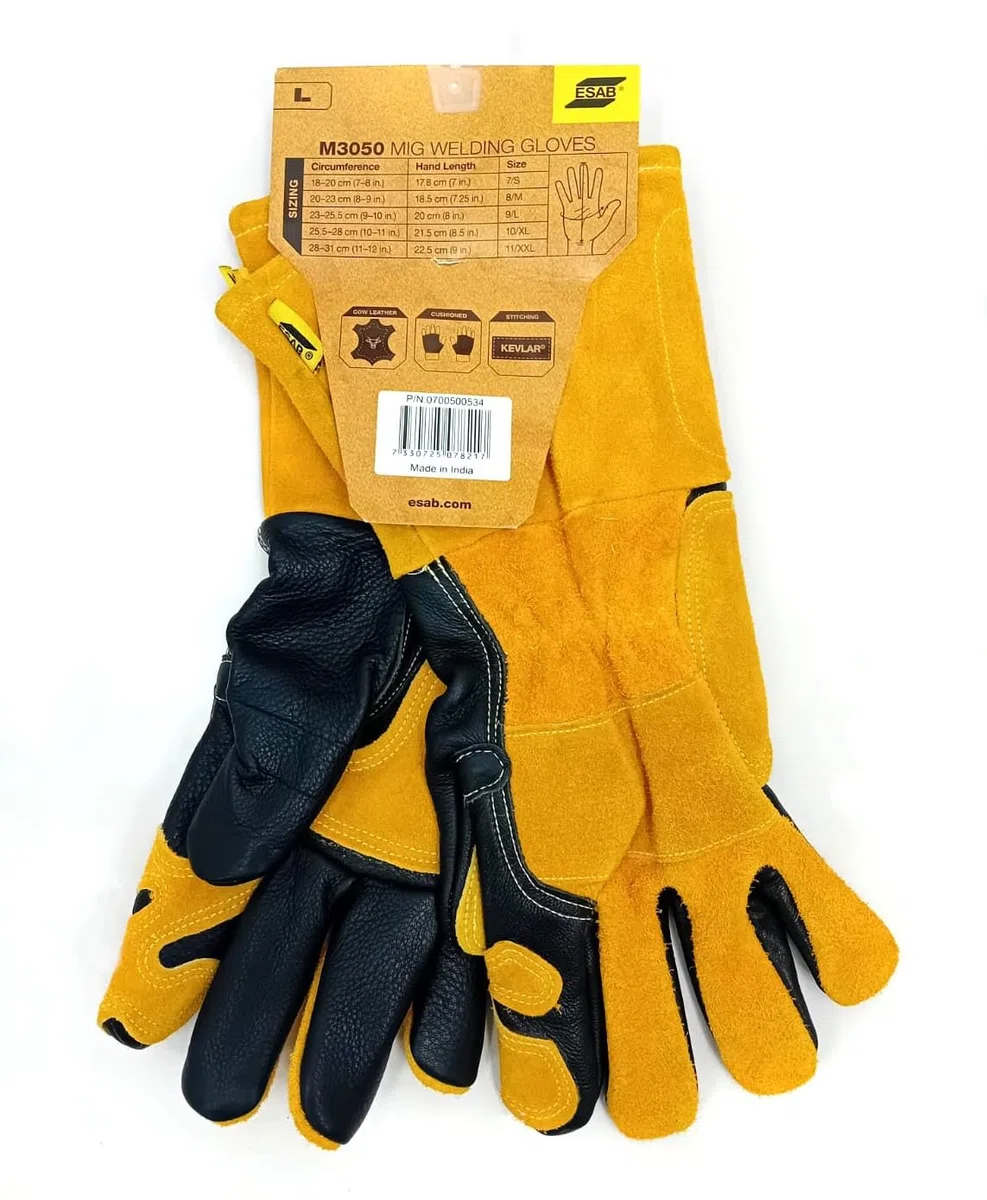 ESAB Guantes de sudor M3050 – Guantes de cuero resistentes al calor para MIG WIG MMA – Resistentes con costuras Kevlar, tallas M/L/XL/XXL (XL 10)