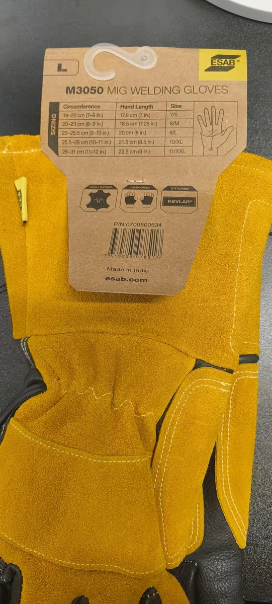 ESAB Guantes de sudor M3050 – Guantes de cuero resistentes al calor para MIG WIG MMA – Resistentes con costuras Kevlar, tallas M/L/XL/XXL (XL 10)
