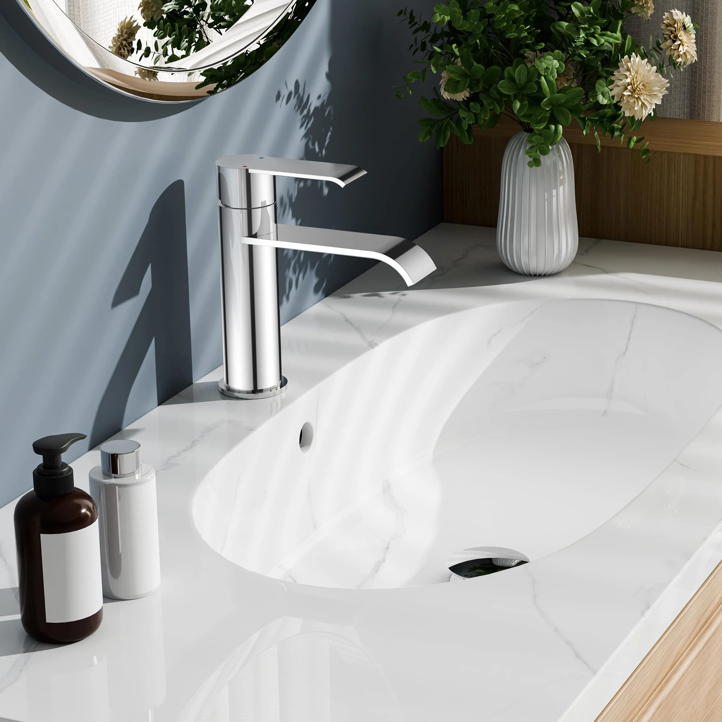 FORIOUS Grifo Lavabo Alto Con Desagüe, Grifo Baño Monomando De Acero Inoxidable para Lavabos de Baño,Diseño Cascada Con Altura De Caño 98MM，Cromo