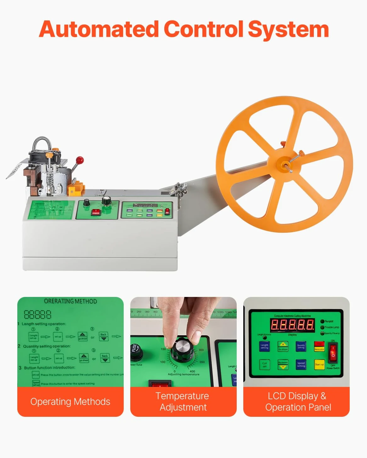 VEVOR Máquina Cortadora Automática de Cintas en Frío y Caliente con Temperatura Ajustable y Pantalla LCD, para Cintas de Nailon, Bandas Elásticas, Cordones de Zapatos, 965 x 320 x 432 mm, Plata