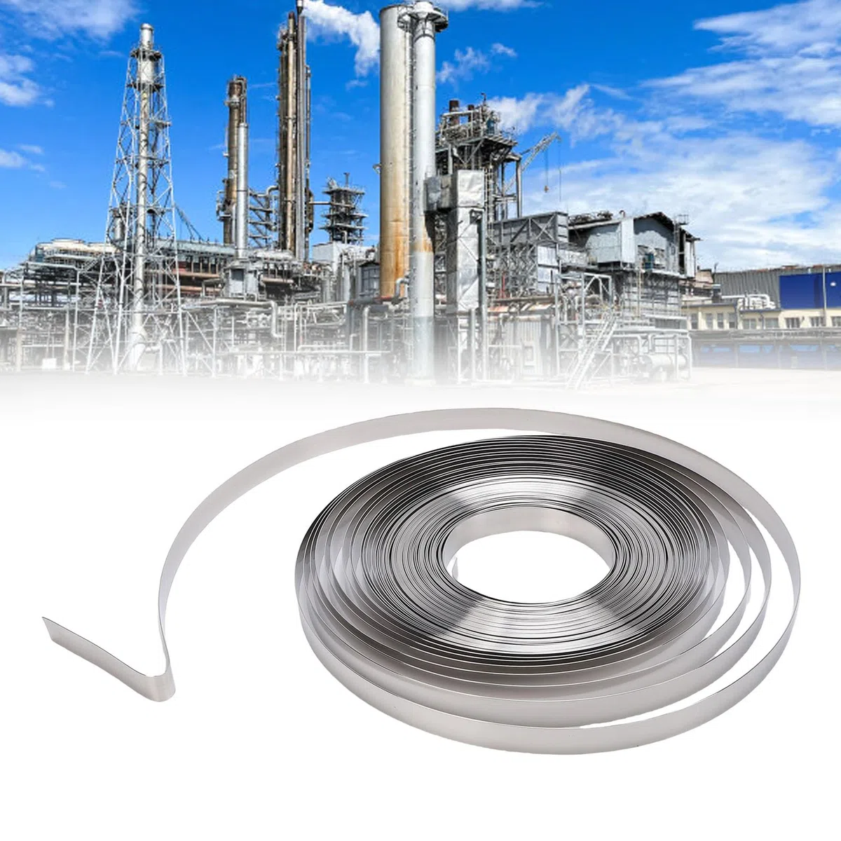 Correa de Banda con fleace de Acero Inoxidable 304 de Servicio Pesado, 100ft 3/4 de Ancho 0.02 en Espesor Correa de tubería de Metal, Kit de Tiras de Bandas para Transporte de