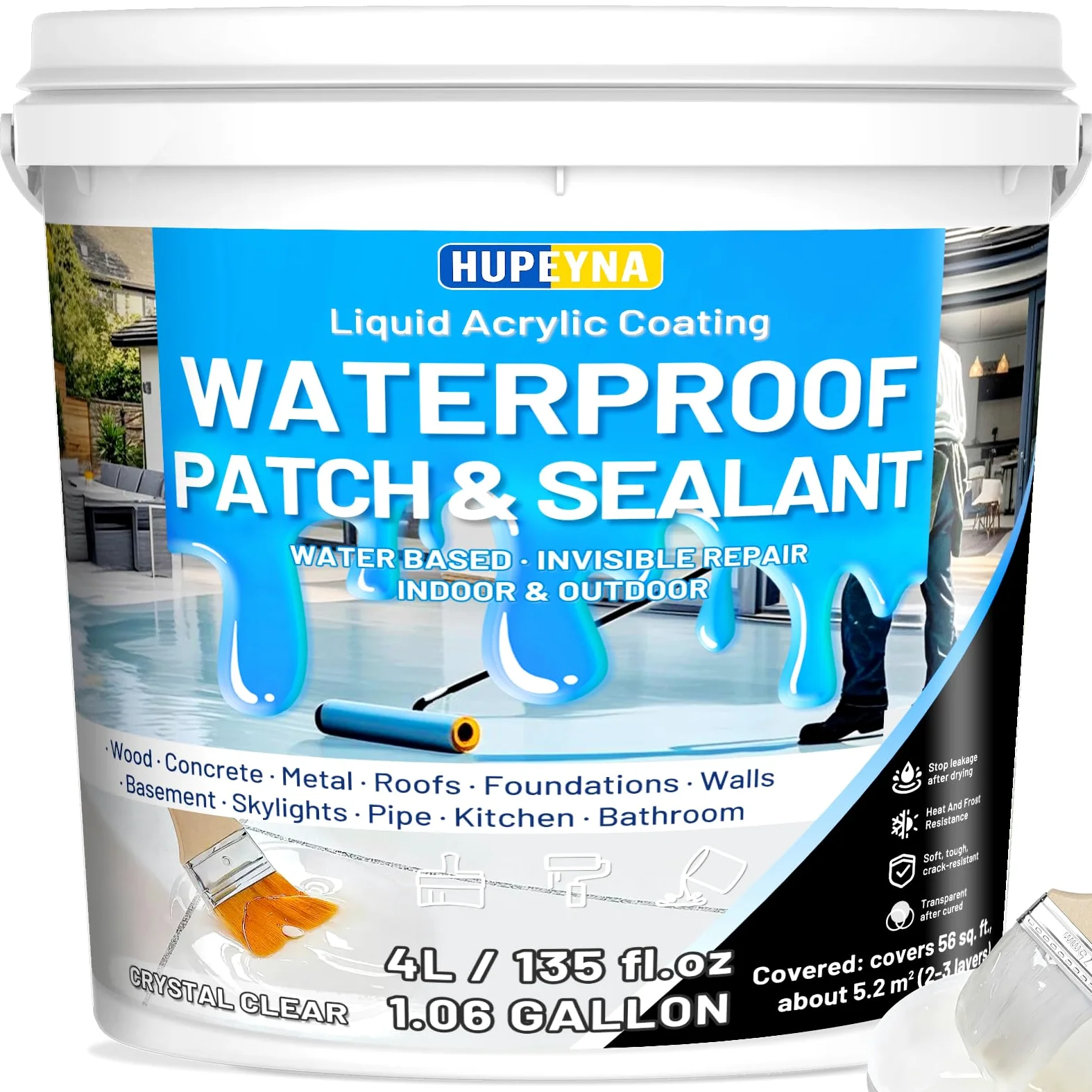 Impermeabilizante Transparente, Líquido Revestimiento Impermeable Reparador Waterproof Anti-Fugas, Sellador Invisible Impermeable para Interiores y Exteriores Pegamento Impermeable 4L
