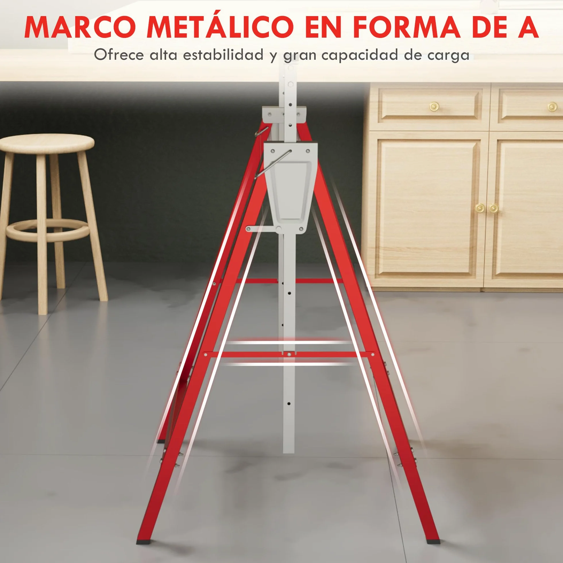 HOMCOM Set de 2 Caballetes Telescópicos Plegables con Altura Ajustable Caballetes de Sierra de Acero para Mesa y Trabajo de Bricolaje Carga 200 kg 68x58x80-130 cm Rojo