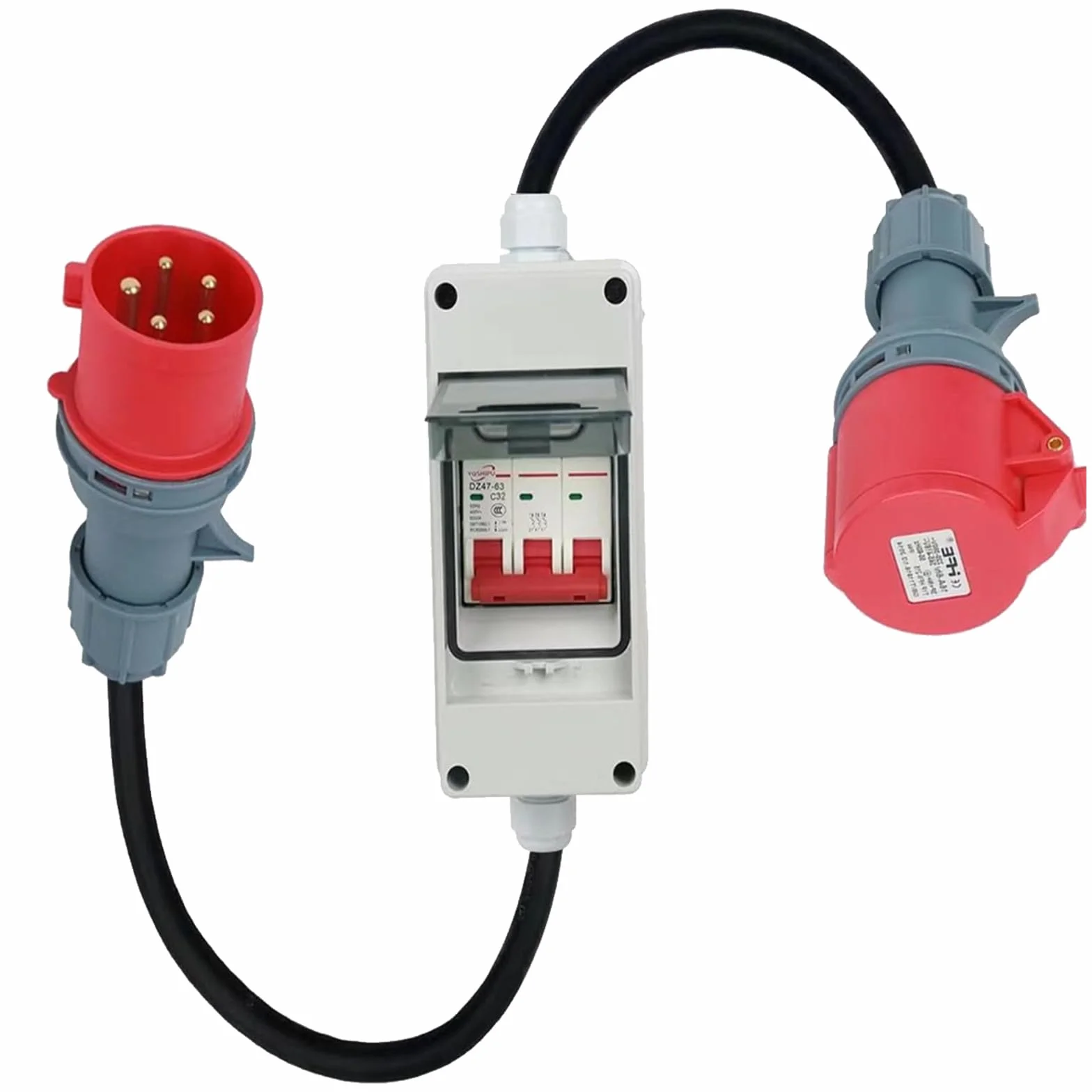 Adaptador de Enchufe de 32 A a Conector de 16 A, Cable alargador de 1 Metro, Cable de conexión con Enchufe, Distribuidor de Corriente Fuerte, Utilizado para conectar aparatos eléctricos