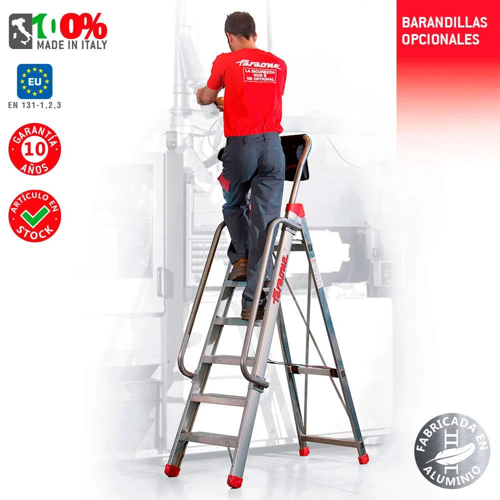 Faraone - Escalera de Aluminio - Escalera de Tijera DOMUS04-162 x 50 x 15 cm - Escalera 4 Peldaños - Máxima Seguridad - Fácil Transporte - Peldaños Anchos y Cómodos