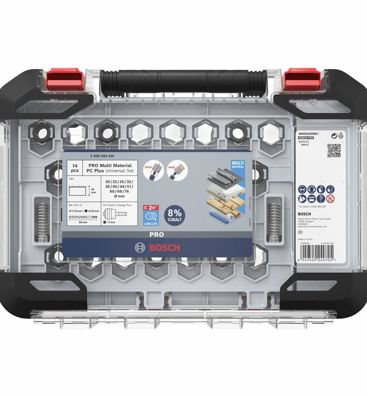 Bosch Juego de 14 sierras perforadoras Pro Multi Material Power Change Plus, estuche transparente para madera blanda, paneles de yeso, diámetro de 20 a 76mm, accesorio profesional, Versión actual