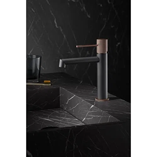 IMEX - Grifo de lavabo monomando de baño - SERIE LINE Gris Mate y Champagne - BDD038-1GC