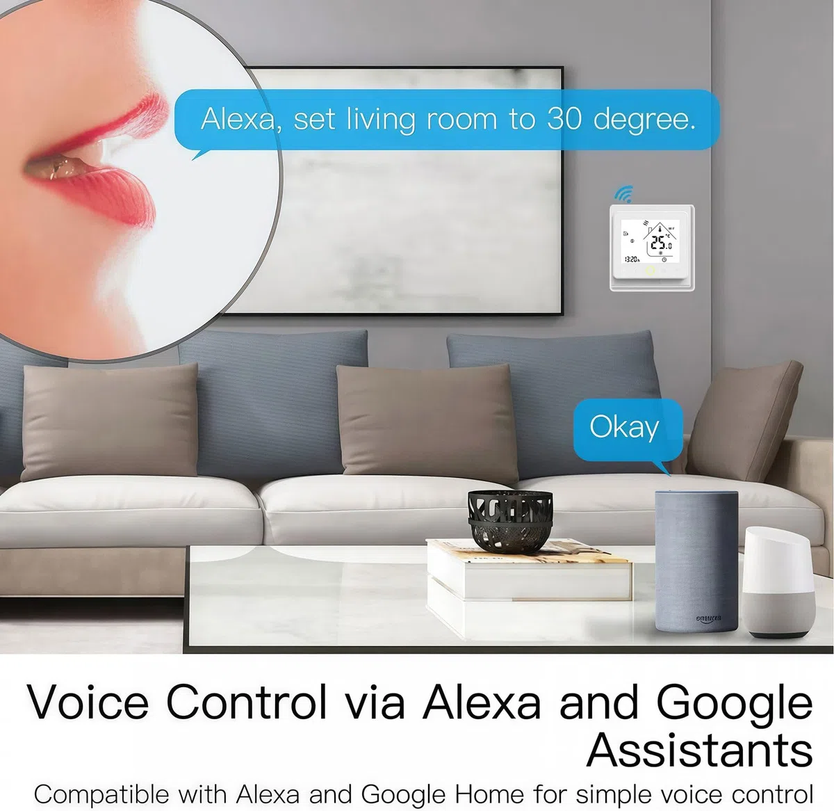 002 Serie Wi-Fi Termostato - Termostato con Pantalla Táctil Programable para Calefacción o Aire Acondicionado - Control Remoto Desde Teléfono Móvil Compatible con Alexa, Google Home e IFTTT