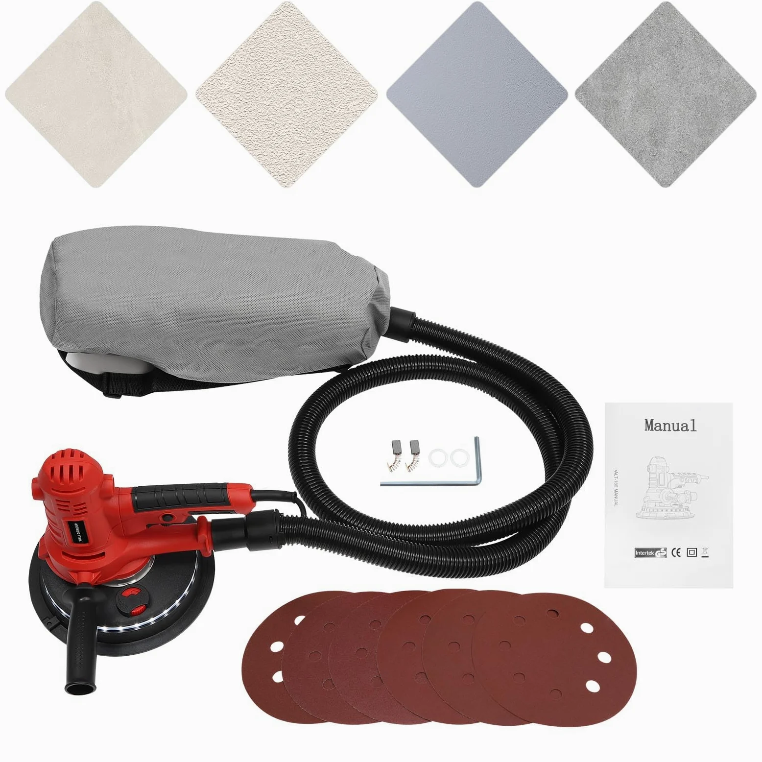 Lijadora de Pared y Techo 220V 1200W | Pulidora Portátil con Luz LED y Succión Ajustable | Para Paneles en Seco, Yeso y Masilla | Control de Polvo, Ligera y Potente