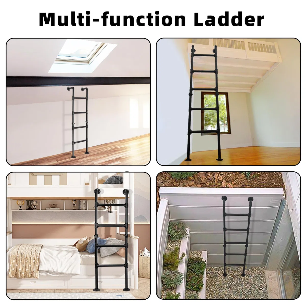 Escalera de litera de 7 peldaños de pared a suelo, escalera de salida robusta para bahía de ventana de bodega, escalera de escalada para ático, dormitorio, terraza, carga máxima 150 kg /215 cm