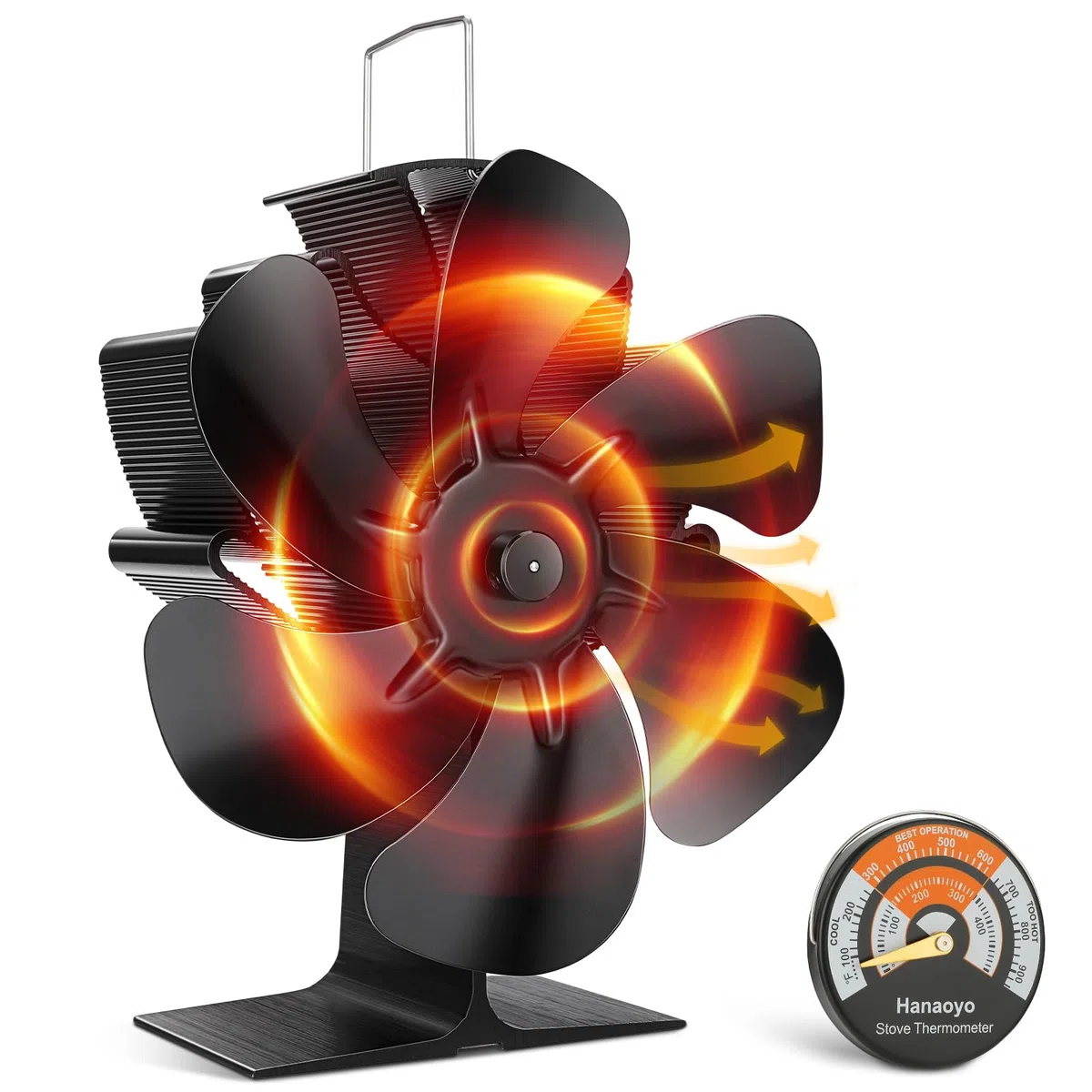 Hanaoyo Ventilador de estufa, 6 aspas, ventilador de chimenea alimentado por calor, ventilador de estufa de leña, funcionamiento silencioso, ventilador superior de estufa para quemador de