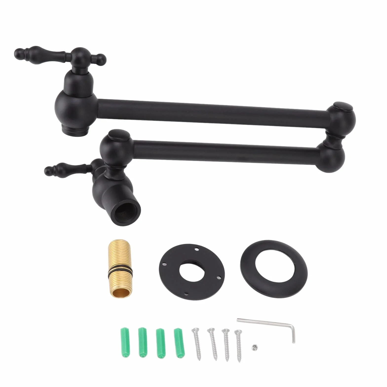 Grifo de Llenado de Ollas, Grifo de Cocina Montado en la Pared de Cobre Estirable G1/2, Grifo Plegable de Llenado de Ollas de Dos Manijas de Un Solos Orificio(Negro mate)