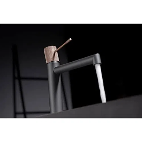 IMEX - Grifo de lavabo monomando de baño - SERIE LINE Gris Mate y Champagne - BDD038-1GC