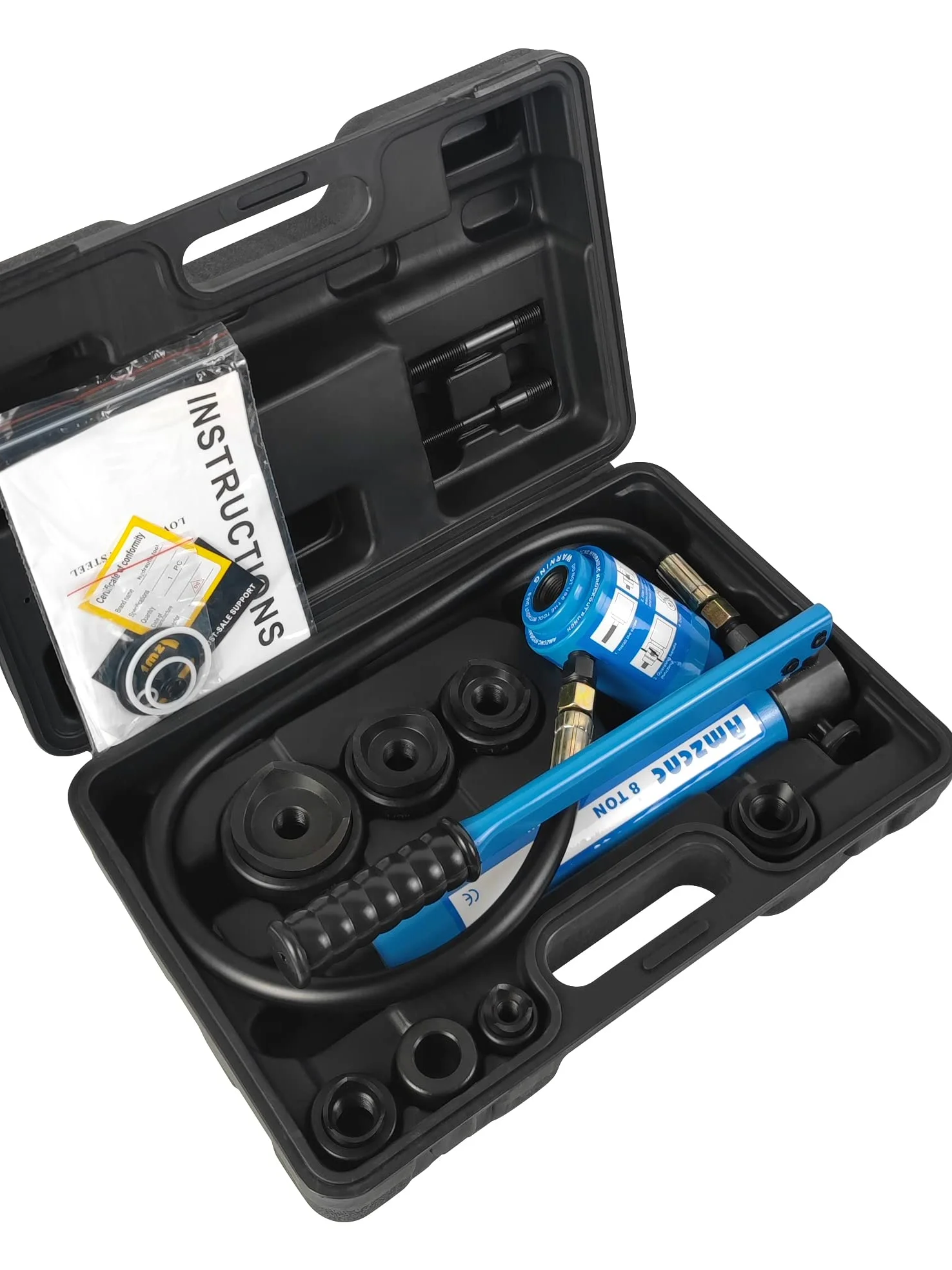 AMZCNC Juego de perforadores hidráulicos Knockout 10t, bomba de mano de acero, herramienta de perforación con 6 troqueles de 16 mm, 20 mm, 26,2 mm, 32,6 mm, 39 mm, 51 mm, perforadora hidráulica