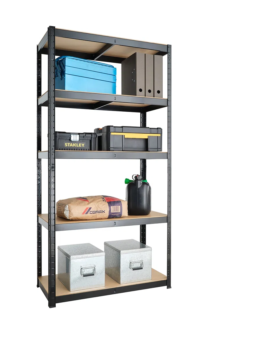 Estante de Almacenamiento para Garaje: 180 cm x 90 cm x 30 cm | Dos unidades, Negro - 5 Estantes | 175 kg de carga cada balda (Capacidad para 875 kg) | Estantería para Garaje - 5 Años de Garantía
