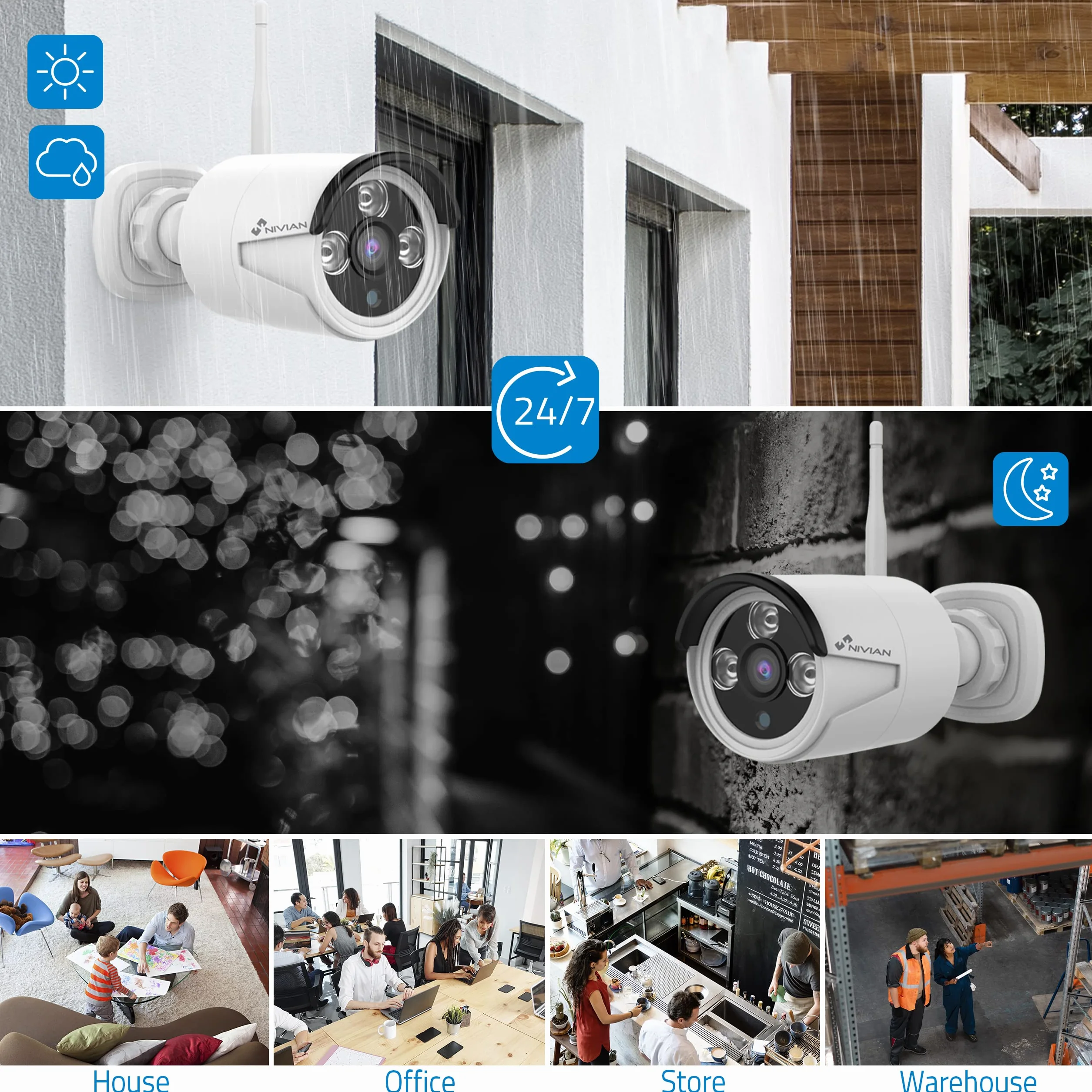 Nivian Kit de Cámaras de Vigilancia WiFi 2K con Grabador 4CH y 4 Cámaras Exterior Impermeables IP66,Visión Nocturna, Detección de Movimiento, Fácil Instalación Sin Cables, Notificaciones en App