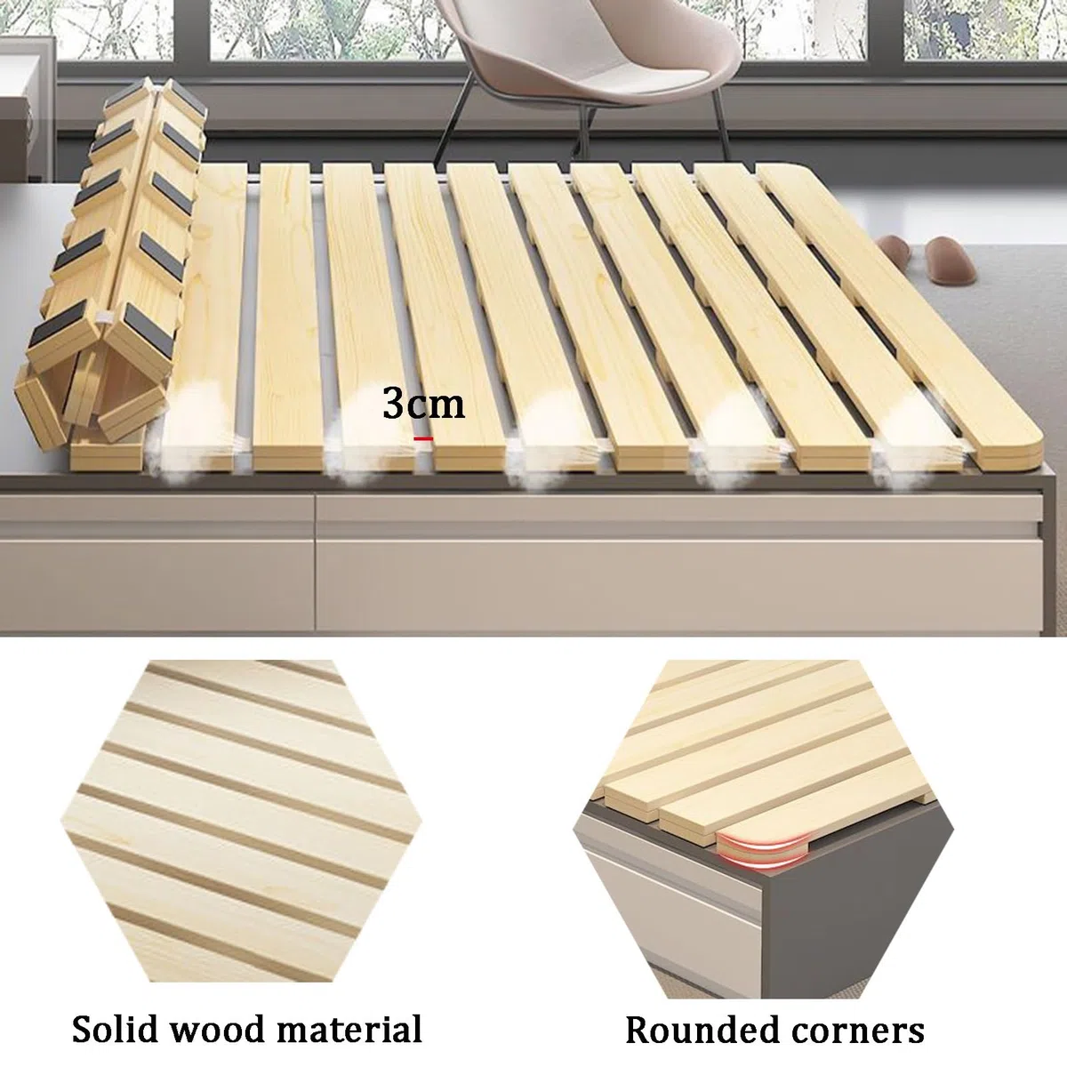 Cama Listones Enrollables Madera, Tablero Soporte Colchón Horizontal Resistente, Cama Suave Plegable Convierte Un Marco Cama Futón Protección Cintura Dura(80x120cm)