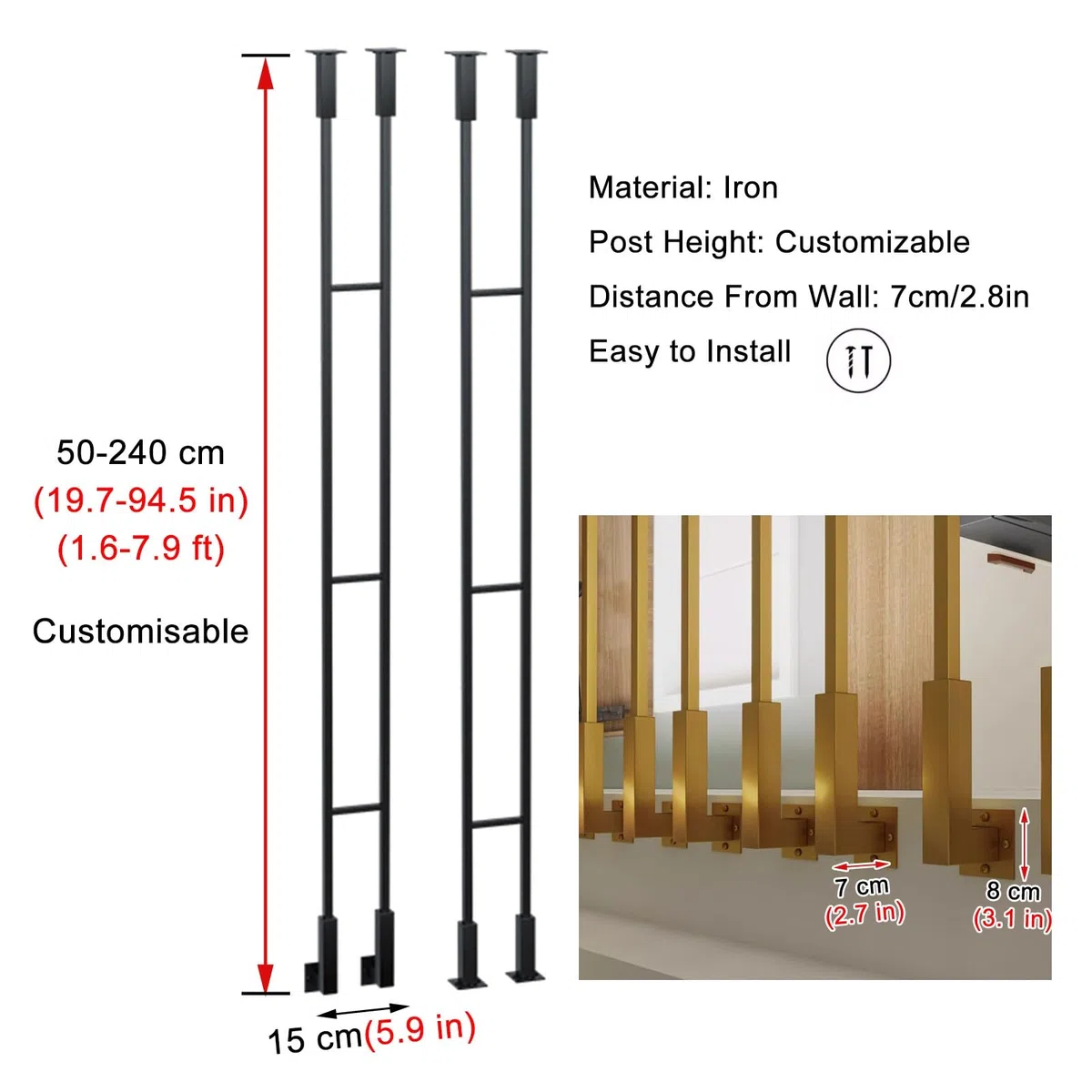 balaustres husillos balaustres de escalera Balaustres De Hierro Para Escaleras Interiores De 50-240 CM De Largo, Husillos De Escalera De Metal Para Lofts De Sótanos, Remodelación De Escaleras De Ofici