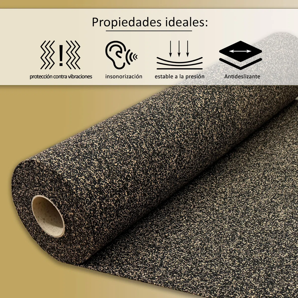 Capa base de corcho de caucho TRECOR® [5 m²], extremadamente resistente, aislamiento acústico como base laminada/base de parquet/base de vinilo, aislamiento acústico superior (Espesor 2 mm, 1 m²)