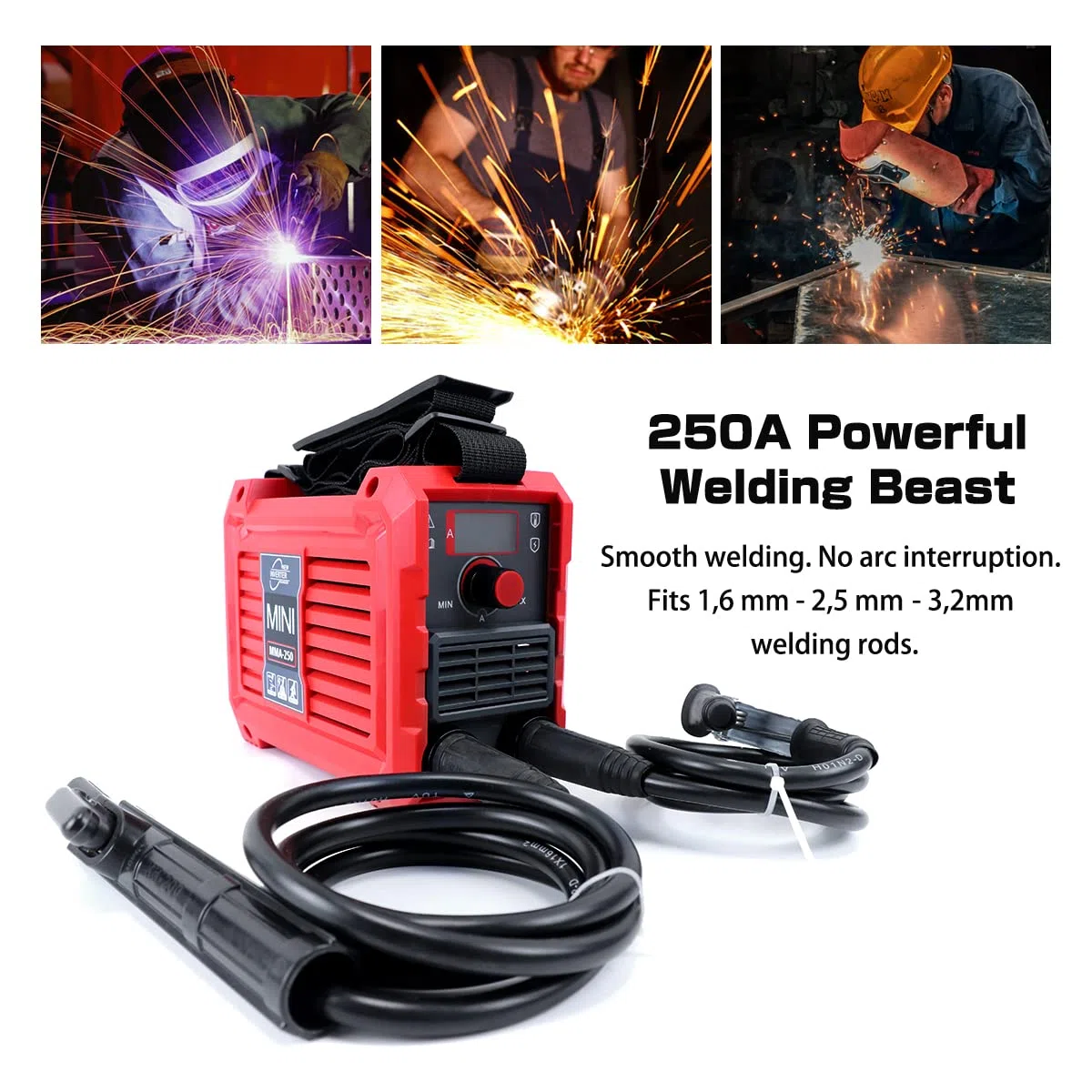 Mini Soldador Inverter,250A MMA Maquina de Soldar Electrodo con Solo 1,65KG de Peso Ultraligero,Tecnología IGBT,220 x 105 x 160 mm Portátil,Roja