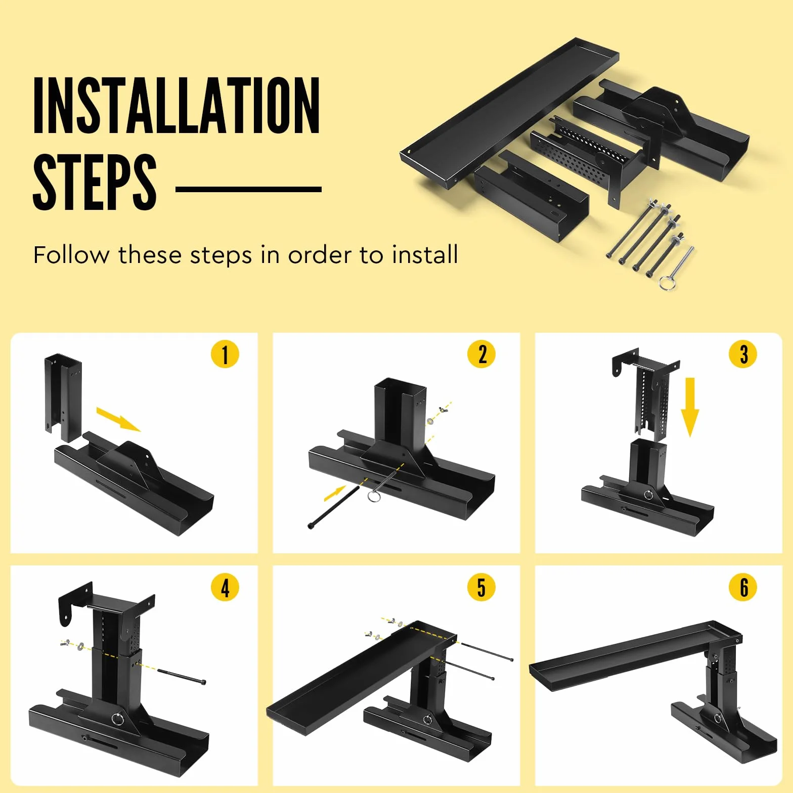 SWAWIS Plegable Extensor de Escalera de Acero Altura Ajustable 23,5-39cm, Nivelador de Escalera con Alfombrilla Antideslizante, Capacidad de Peso 150 kg, Dimensiones de Plataforma 54x13cm