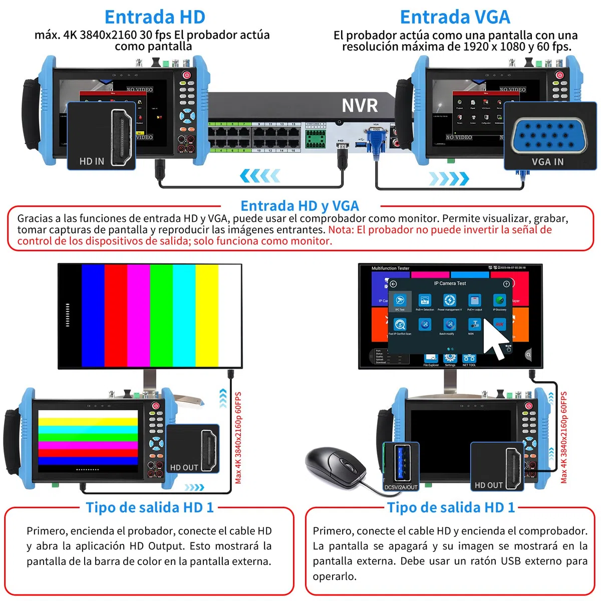 Henkion Tester Probador de CCTV IPC-9800CMADHS Pro, Pantalla Táctil IPS de 7 Pulgadas, Prueba IPC 8K y CCTV 4K 8MP HD-TVI CVI AHD SDI, Multímetro, RJ45, Probador de Cables PoE HDMI VGA WiFi RS485