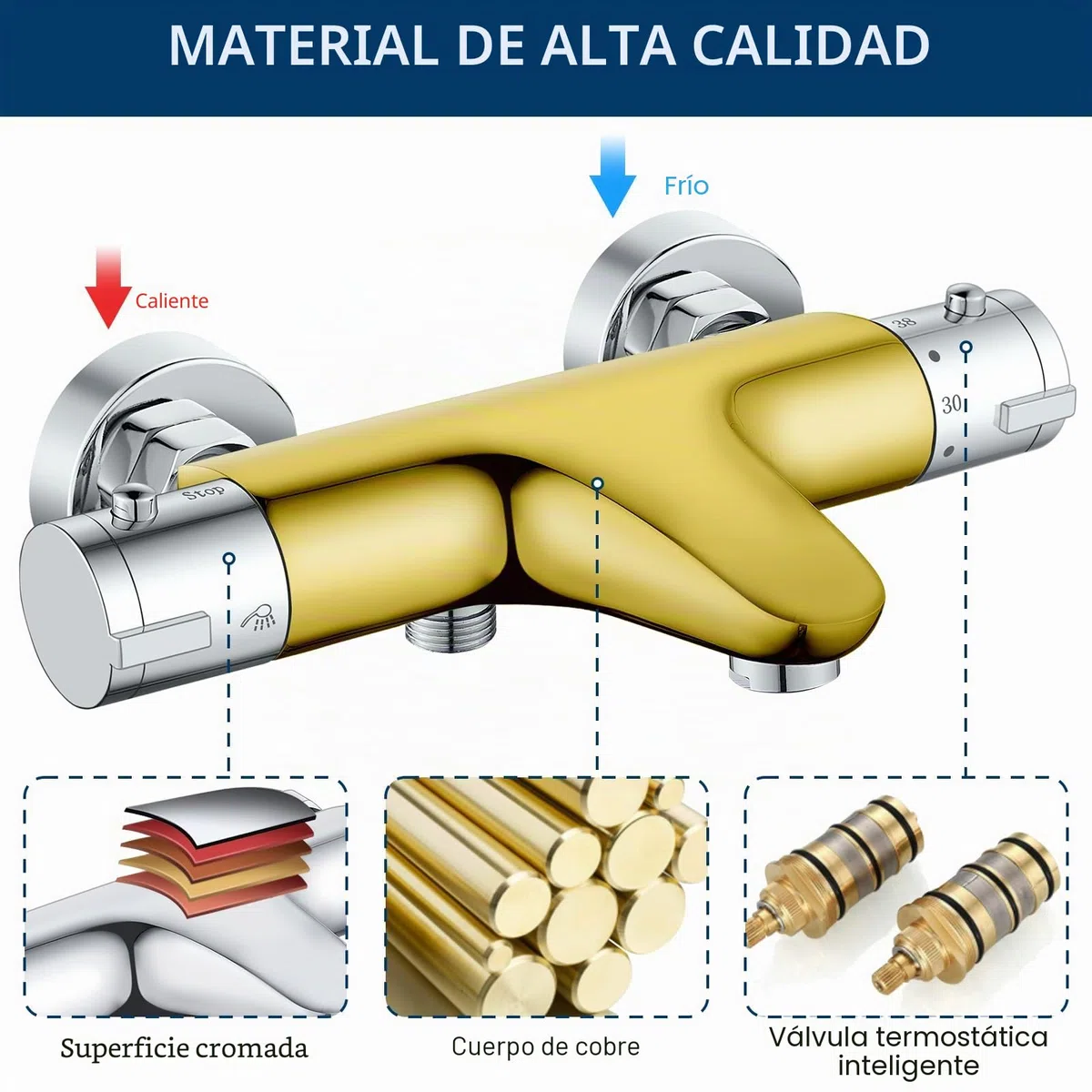 Grifo mezclador termostático para bañera y ducha, grifo mezclador moderno para bañera, antiescaldaduras, válvula termostática expuesta con grifo de bañera, cromado