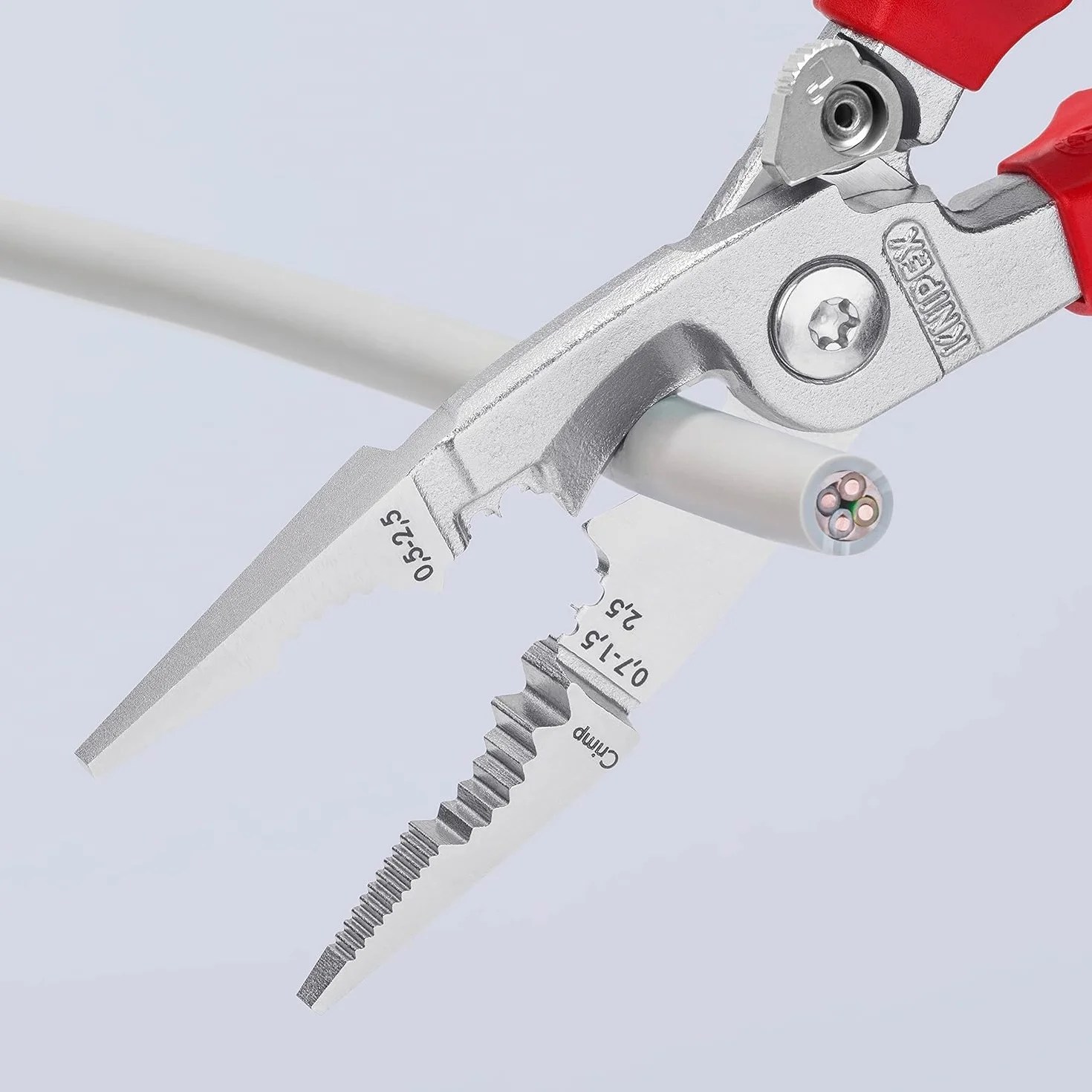 KNIPEX Alicate para instalaciones eléctricas con cartulinas autoservicio cromado aislados con fundas multicomponentes, según norma VDE, 13 96 200 SB