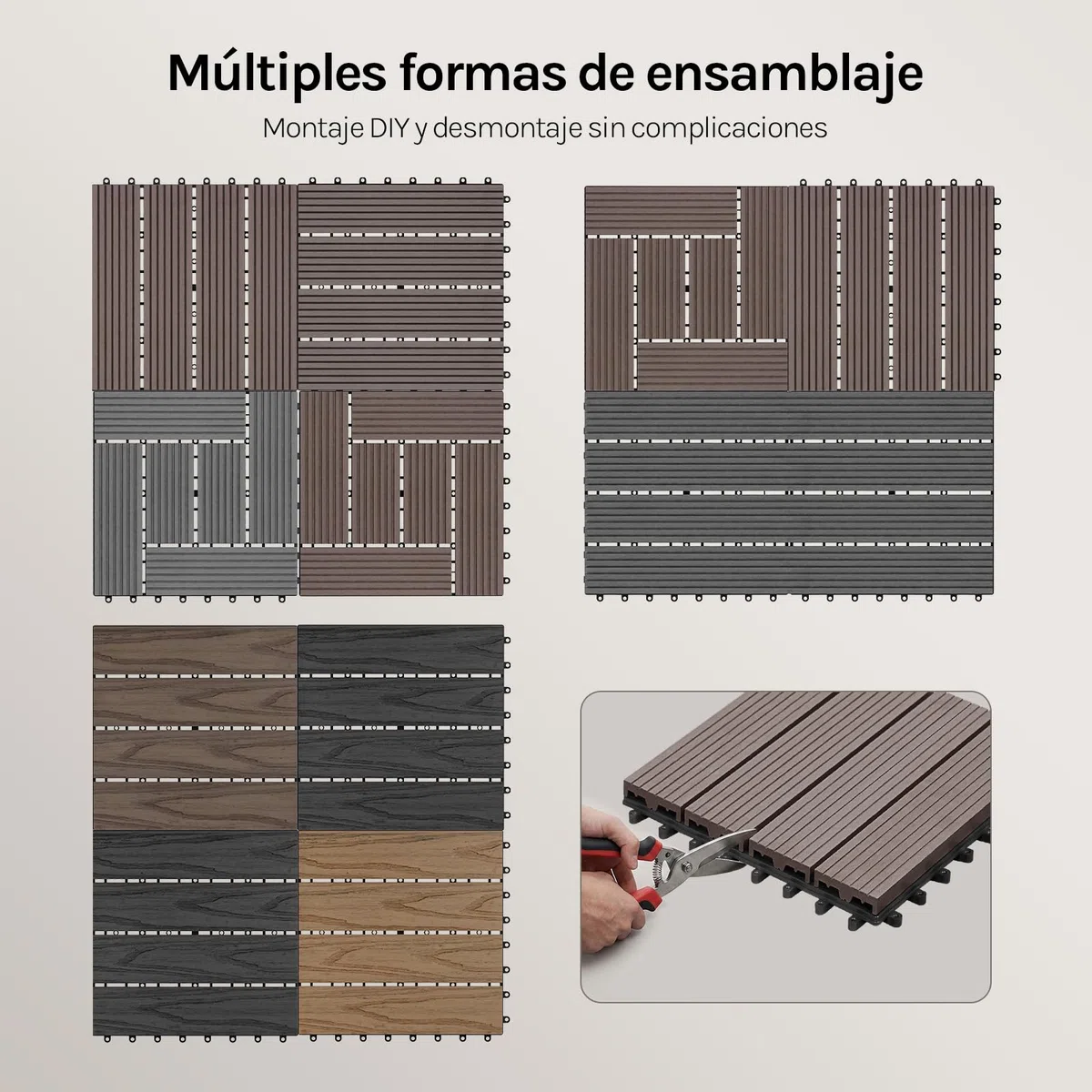 WOLTU Suelo de WPC Set de 22 Baldosas de Madera Exterior para Porche Patios Jardin, 30 x 30 cm Compuesta Azulejos para Terraza Marrón